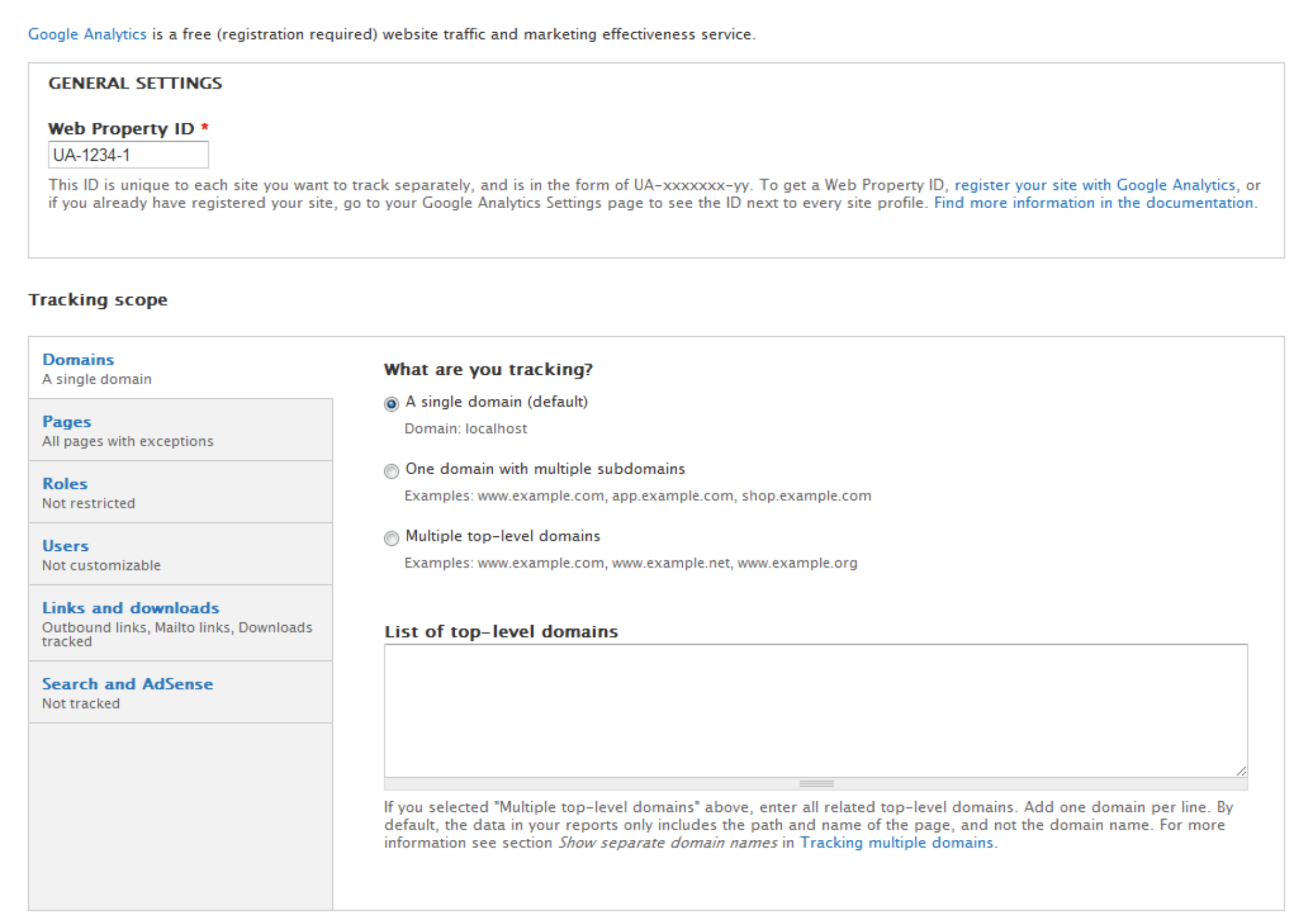 drupal 8 old setup for google analytics