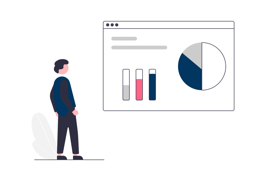 graphic of person looking at charts